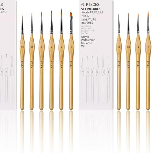 6Pcs Miniature Paint Brushes Set with Triangular Handles - for Acrylics, Oils, Watercolors & Paint by Number, Figurine（2PACK）