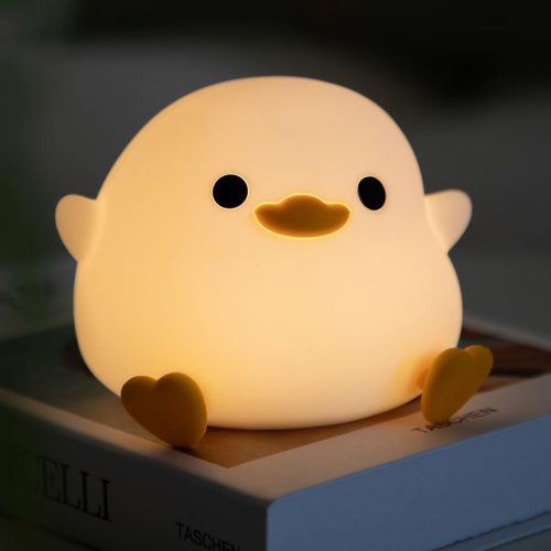 HAPPYBAG Cute Pea Duck Night Light,Duck Lamp,2 Levels Dimmable Silicone Ducky Light,LED Squishy Animal Light for Kids Sleep,Rechargeable Bedside Touch Lamp, Kids Room Decor Gift Toy