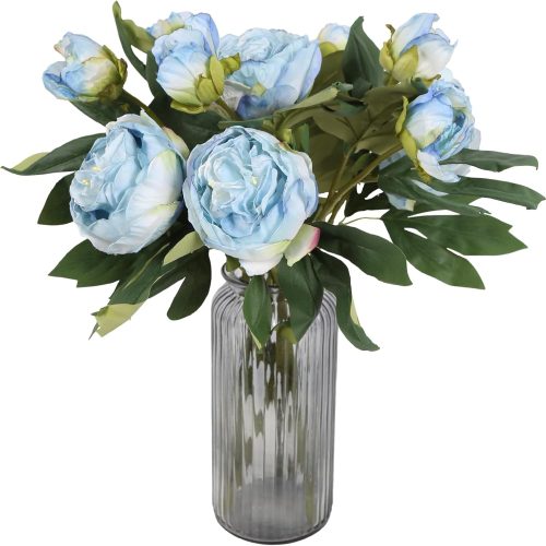 IPOPU Blue Silk Flowers Artificial Peonies 5PCS 10heads Vintage Fake Peonies Blue Silk Peonies with Stems Real Look for Spring Decorations Floral Arrangements Home Table Centerpiece