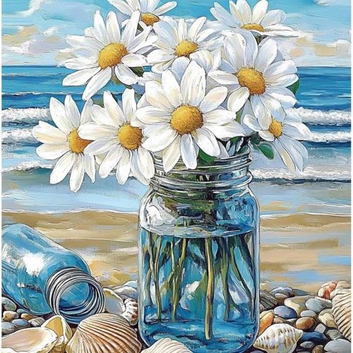 1 MISCER Flower Diamond Art Kits for Adults, Ocean Diamond Painting Kits for Beginners, 5D Full Drill Round Paint with Diamonds Pictures, Gem Art Painting DIY Crafts Kit Decor 12x16inch