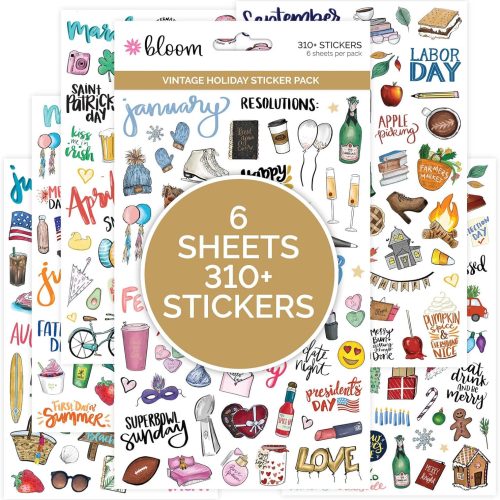 bloom daily planners Holiday Seasonal Planner Sticker Sheets - Vintage Seasonal Sticker Pack - Removable & Repositionable - Over 310 Stickers Per Pack!