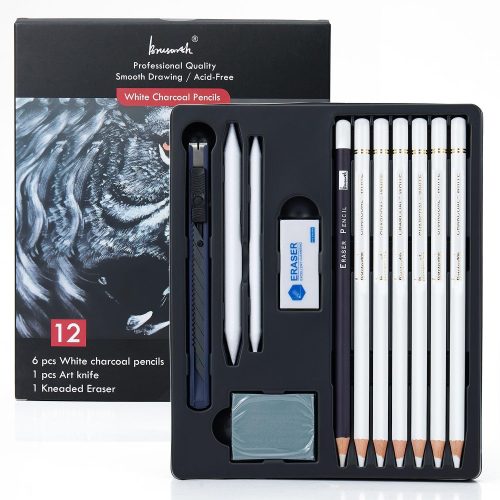 Charcoal Pencils Set - 12 Piece Colored Pencils for Drawing, Sketching, Shading, Blending, Chalk Pencils for Kids & Artists