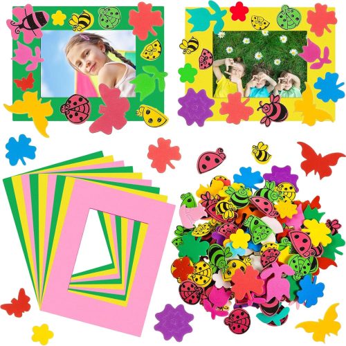 1 Spring Picture Frame Craft Kits for Kids, Foam Picture Frames DIY Craft Photo Frames with Flower Butterfly Foam Stickers for Home Classroom Game Activities Bulletin Board Decoration(177)
