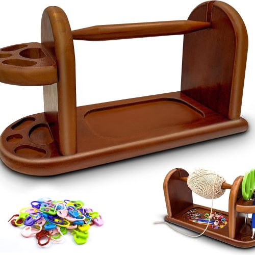 1 Yarn Holder Spinner for Crocheting Rotating,Wooden Yarn Rack Stand with Slots,Crochet Yarn Holder Stand for Knitting,Yarn Holder Dispenser for Crocheting,Gift for Knitting Lovers(Light Brown)