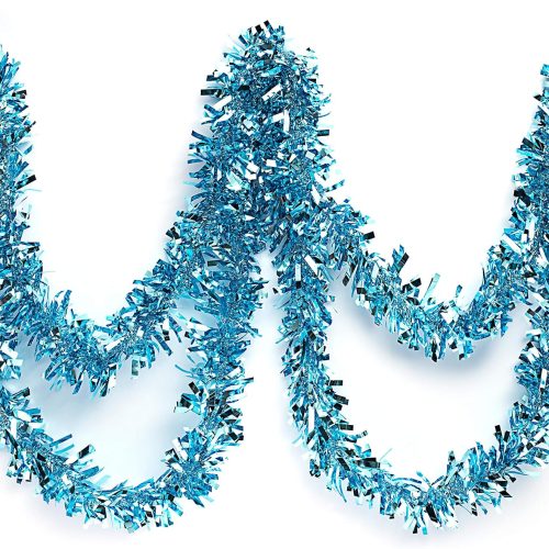 Anderson's Metallic Light Blue & White Tinsel Twist Garland, 25ft Holiday Decoration, Christmas Tree Trim, Parade Float Decor, Party Supplies, Halloween, Graduation, Indoor Outdoor Event Garland