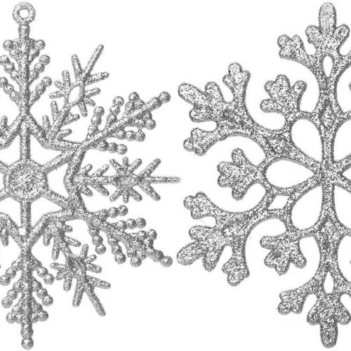36 Pack Silver Glitter Snowflake Ornaments, Plastic Christmas Glitter Snowflake Winter Wonderland Christmas Tree Decorations, 4 Inch, Silver