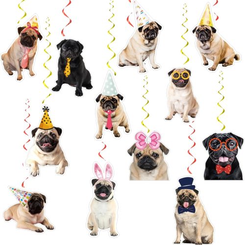 24 Pcs Pug Dog Hanging Decorations Pug Hanging Swirls Ceiling Swirls Pug Birthday Party Supplies for Pug Party Decorations