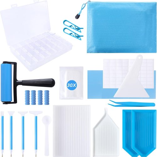 LYMUSUMI 61PCS 5D Diamonds Art Accessories and Tools Kits with Diamond Painting Roller and Diamond Art Storage Box for Adults or Kids（Blue）