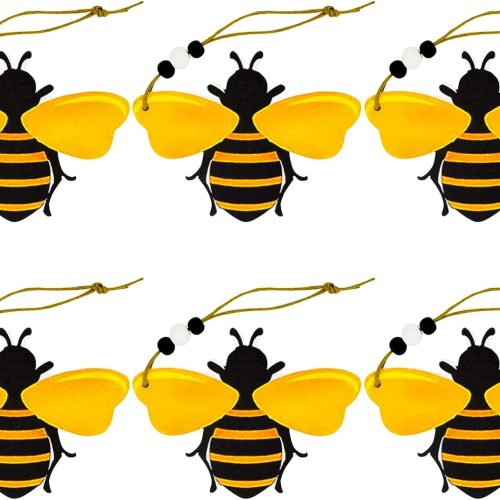 6 PCS Bee Ornaments Wooden Bumble Bees Cutouts Decorations for Tree Tree Tray Wreath Christmas Festival Bee Sign Art Crafts Home Hanging Decor