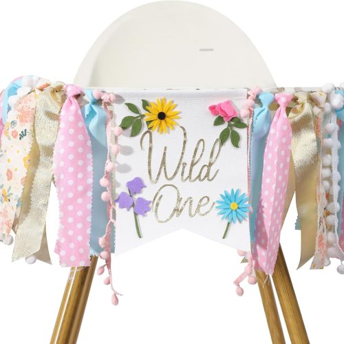 Wild flower High Chair Banner - Girls Wild One 1st Birthday Decoration, Floral Theme Highchair Banner, Our Little Wild flower Is Turning One Birthday Decor, Spring Girls First Birthday Banner