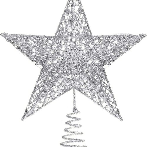 Silver Christmas Tree Topper Star - Glitter Tree - Top Star Ornament Indoor Party Home Decoration