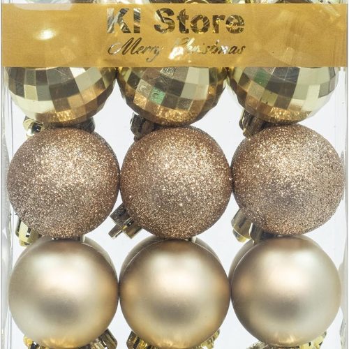 KI Store Champagne Christmas Balls 34pcs 1.57-Inch Small Christmas Tree Decoration Ornaments for Xmas Tree Holiday Wreath Garland Decor Ornaments Hooks Included