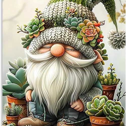 Stamped Cross Stitch Kits for Adults - Gnome Succulent Embroidery Kits for Beginners Adults,11 CT Patterns Dimensions Counted Cross Stitch Kits for Adults Arts Craft 12x16 inch