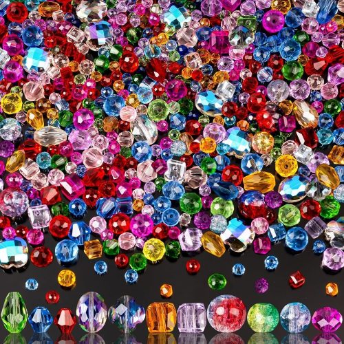 OuMuaMua 636pcs Glass Beads for Jewelry Making, Loose Sparkly Beads Hole Drilled DIY for Bracelets Craft Earrings Making, Colorful Rainbow Crystal Beads