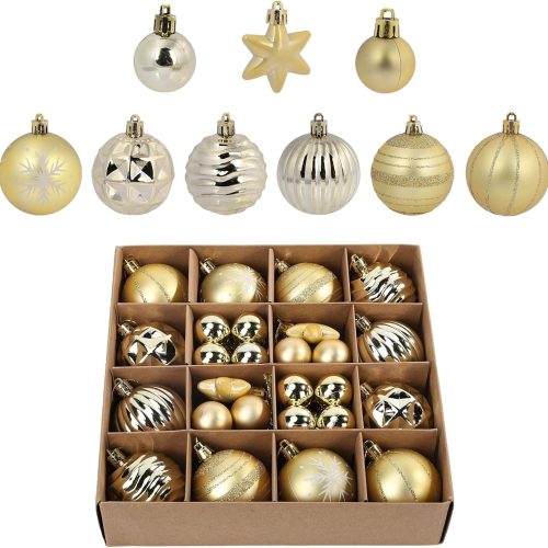 42Pcs Christmas Ball Gold Christmas Ornaments Set for Garden Backyard Holiday Wedding Party Decor with 12 pcs 2.36” Large and 30 pcs 1.18” Mini Christmas Decorations Ornaments Bulk Balls