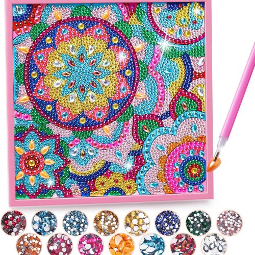 Diamond Art Kits for Kids, Arts and Crafts Toys for 5 6 7 8 9 10 11 Year Old Girl Birthday Gifts Mosaic Art Supplies Crafts for Girls 8-12 Painting with Wooden Frame Room Decor Craft Kits for Girls