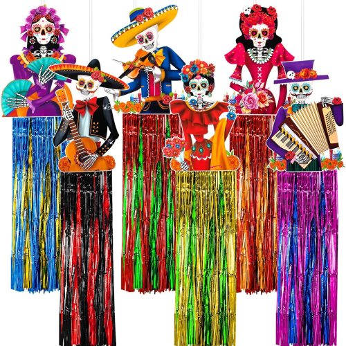 6 Pieces Day of The Dead Decorations 3 Ft Dia De Los Muertos Hanging Sugar Skull Decors Mexican Fiesta Halloween Day of The Dead Party Favor Supplies Dia Muertos Exterior Indoor Home Decor