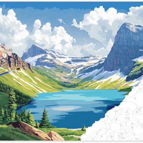 Glacier National Park Paint by Number, Grinnell Lake Paint by Numbers for Adults, Mountains Canvas Wall Art, Glacier Poster Home Wall Decor - Snow Mountain Landscape(16x20inch, No Frame)