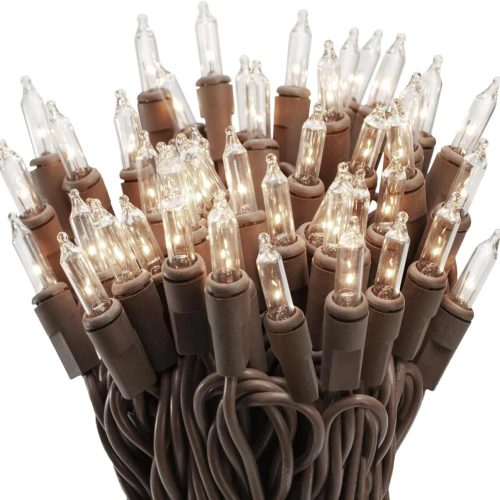 21ft 100 Count String Lights on Brown Wire Cord, UL Approved for Indoor/Outdoor Use, Connectable 120V Clear Outdoor Lights for Xmas Patio Home Party Garden Decor(Warm White)