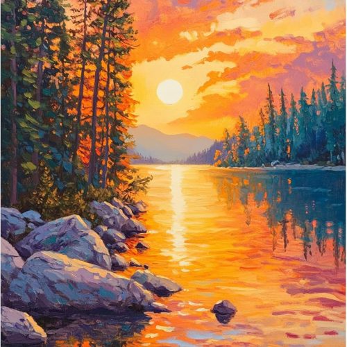 1 KEYIFA Diamond Painting River Sunset Diamond Art Kits for Adults, 5D Round Full Drill Landscape Diamond Painting Kit for Beginner, DIY Gems Art Craft for Home Wall Decor 12x16 inch
