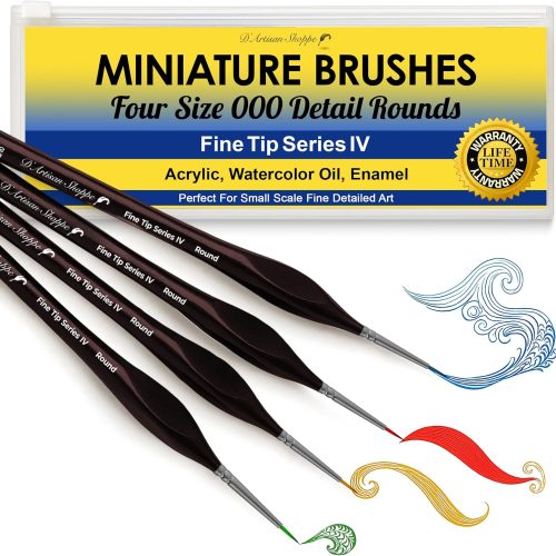 1 Small Paint Brush Miniature Brushes. Fine Tip Series 4pc 000 Paintbrushes Set for Art Watercolor Acrylics Oil - Model Craft Airplane Kits Nail Paint by Numbers Micro Detail Hobby Painting