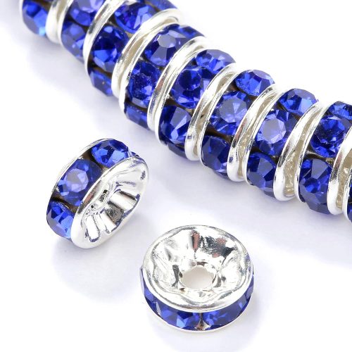 1 Weebee 100Pcs Rondelle Spacer Beads Crystal Charms Silver Plated Czech Rhinestone Loose Beads for Jewelry Making DIY Bracelets (Royal Blue, 6mm)
