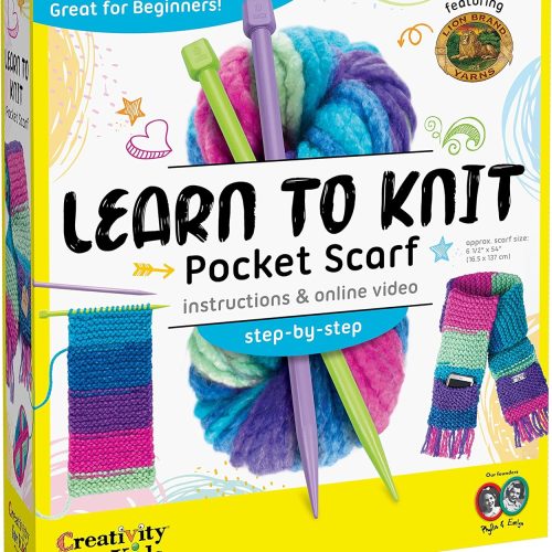 1 Creativity for Kids Learn to Knit Pocket Scarf Kit | Learn to Knit a Cozy, Functional Scarf with a Handy Pocket | Relaxing DIY Craft & Mindful Activity for Kids (Ages 9+)
