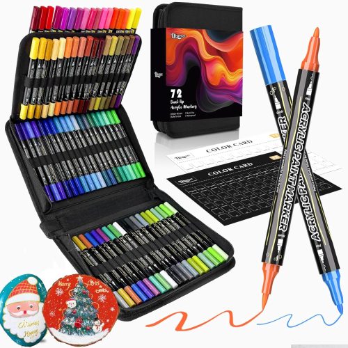 1 72 Colors Acrylic Paint Pens, Dual Tip Paint Markers with Brush Tip and Fine Tip, Acrylic Markers for Rock Painting, Wood, Canvas, Stone, Glass, Ceramic, DIY Crafts Professional Art Supplies