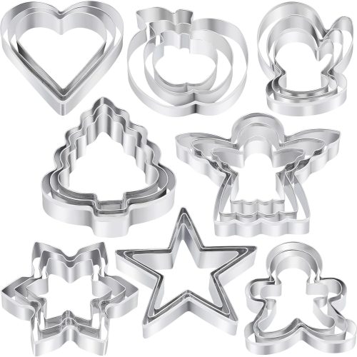 1 Christmas Cookie Cutters Set - 24 Pcs Holiday Cookie Cutter with 8 Shapes - Gingerbread Men, Christmas Tree, Snowflake, Apple, Angel, Gloves, Heart and Star Biscuit Cutters for Winter Holiday Baking