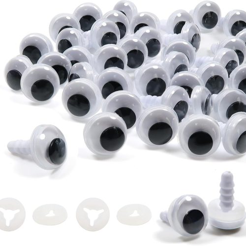 1 TOAOB 50pcs Black Wiggle Googly Eyes Plastic Safety Eyes 10mm Round Craft Eyes with Washers for DIY Arts Crafts Stuffed Animals Amigurumis Bears Dolls Making