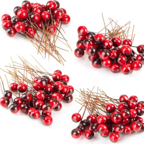 1 MAQIHAN Artificial Holly Berries - 150 Pcs Christmas Holly Berries Stems for Crafts Faux Holly Berries Artificial Red Holly Berry Stems for Christmas Wreath Christmas Tree Table Kitchen Wall Decor