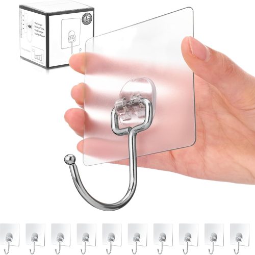 1 Antimbee 10-Pack All-Purpose Large Adhesive Hooks for Hanging, Banana Hook, Heavy Duty Adhesive Hooks 37 lb(Max), Sticky Wall Hook fit Home, Bathroom, Kitchen, Office and Outdoor