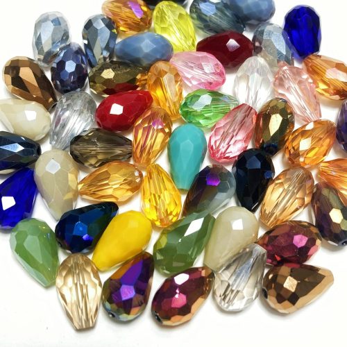 1 50pcs Teardrop Crystal Glass Beads 10x15mm Vertical Hole Faceted Glass Teardrop Spacer Beads for Bracelets Necklace Earring DIY Jewelry Making Craft(Mix Colors Series)