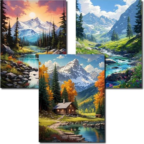 1 Axquilon Diamond Art Kits for Adults - 3 Pack Landscape Diamond Painting Kits for Adults, 5D Round Full Drill Landscape Gem Art, Paint by Diamonds Pictures DIY Crafts Kits 12x16inch