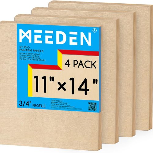 1 Unfinished Wood Canvas Board: 3/4” Deep 11x14” Wooden Canvas Panel Pack of 4 - Blank Cradled Wood Art Board for Painting