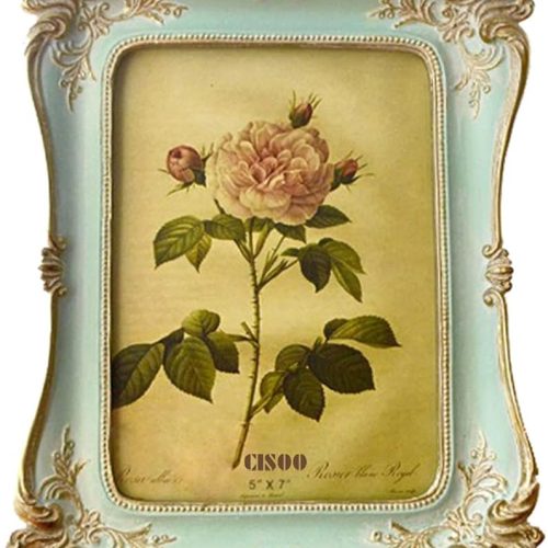1 CISOO 5x7 Vintage Picture Frame Antique Ornate Blue Photo Frame, for Table Top and Wall Display, Decorative Floral Design Retro Home Decor, Photo Gallery Art