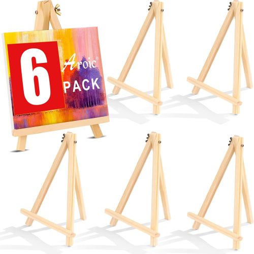 1 AROIC 9 inch Easel for Painting, 6 Pack Wooden Easel Stand for Sign, Tabletop Easels for Painting Canvases, Small Art Easel Canvas Stand Photo Display Tripod Holder for Kids Adults