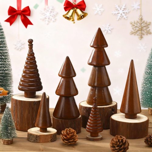 1 Namalu 6 Pcs Vintage Wooden Christmas Tree Wood Farmhouse Christmas Trees Rustic Xmas Table Centerpiece Figurines Handmade Unfinished Ornaments for Craft Tabletop Winter Holiday Mantel Shelf(Brown)
