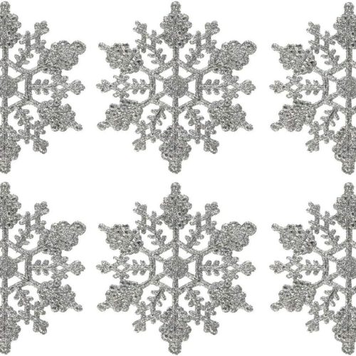 1 Kipokalor Plastic Snowflake Ornaments, 24pc 3in Sparkling Iridescent Glitter Snowflakes on String Hanger for Decorating, Crafting & Embellishing