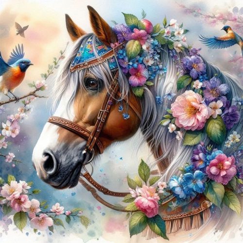 1 Ekuxom Horse Diamond Art Painting Kits for Adults, Round Full Drill Animal Diamond Art Kits, 5D DIY Horse Painting Crafts Home Wall Decor Gifts 12x12 inch