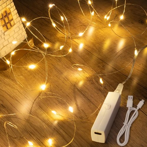 1 32FT(16*2) Led Fairy Lights Battery Operated Rechargeable, String Lights Indoor with Timer, Mini Christmas Twinkle Lights for Bedroom, Christmas Decorations, Wedding, Parties, Centerpieces, Warm White