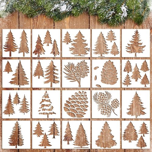 1 20 Pieces Christmas Pine Tree Stencils for Painting on Wood Canvas Winter Stencils Template Crafts Reusable Holiday Wall Home Decor