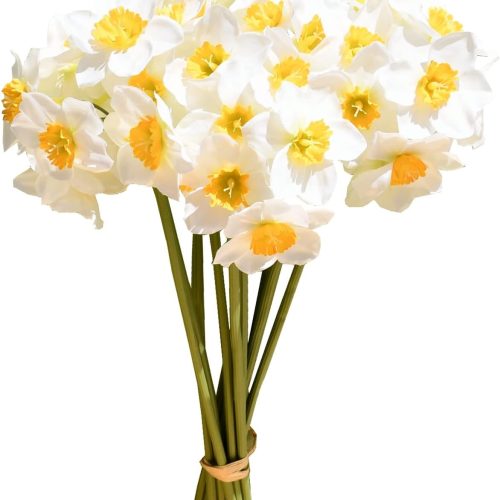 1 12 Stems White Silk Daffodils – Artificial Spring Centerpiece Flowers for Outdoor Garden, Porch, Wedding, Home Decor