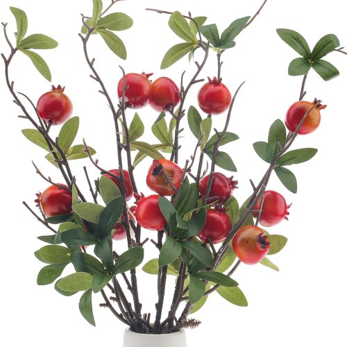 1 5PCS Fake Pomegranate Branches Artificial Fruit Branches Set Simulation DIY Decoration Lifelike Props Vase Home Party 19.3inch