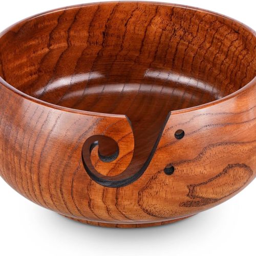 1 Wooden Yarn Bowl, Knitting Yarn Bowl with Holes Storage Handmade to Prevent Slipping, Perfect Yarn Bowl for Crocheting and Knitting Mothers Day Gift 6" x 3"
