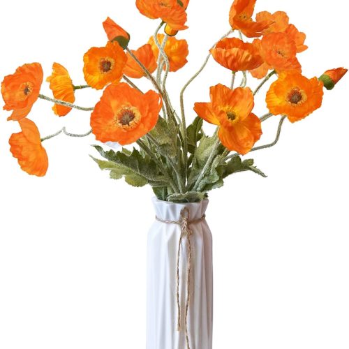 1 Artificial Flowers 5Pcs Poppies Flowers Artificial Silk Flowers for Home Office Wedding Outdoor Decor (Orange)