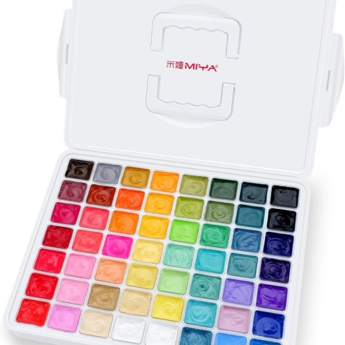 1 HIMI Gouache Paint Set, 56 Colors x 30 ml Jelly Cup Design in a Carrying Case, Non Toxic Gouache Paint for Canvas and Paper, Perfect for Artists, Students, and Beginners