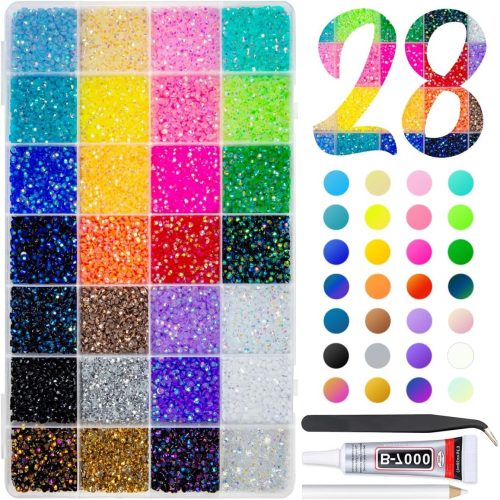 1 28 Color Resin Rhinestones w B7000 Jewelry Glue for Bedazzling Crafting Flatback Stones Colorful AB Gems Diamonds Charms for Nails Eyes Face Makeup Tumblers DIY Crafts (Jelly, 3mm)