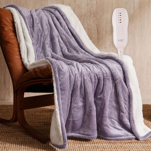 1 Heated Blanket 50"x60" - ETL Certified Flannel Electric Blanket Machine Washable Heating Throw with 5 Heating Levels 3 Hours Auto-Off Overheating Protection Gift for Women (Purple)
