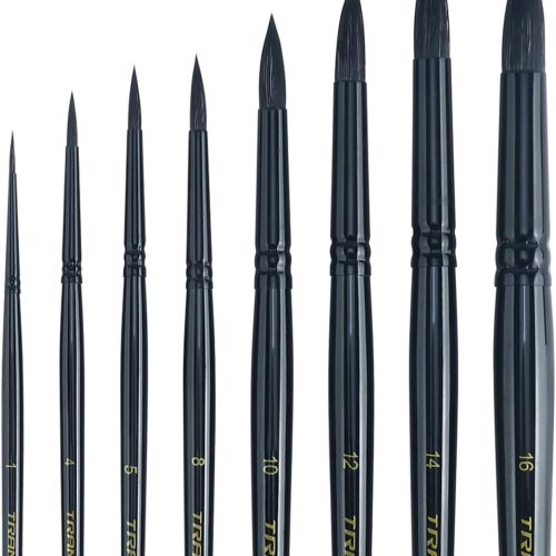 1 Transon 8pcs Round Watercolor Paint Brush Set Goat Hair for Watercolors,Acrylics,Inks,Gouache,Oil and Tempera Black Color